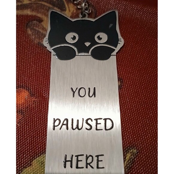 NEW You Pawsed Here Metal Kitty Cat Kitten Bookmark with Paw Dangler Gift Idea - Picture 5 of 9